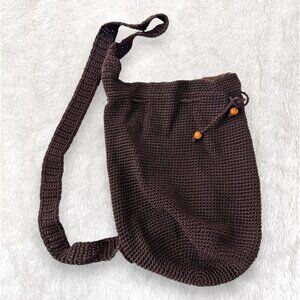 Boho Crochet Knit Crossbody Bag | Chocolate Brown